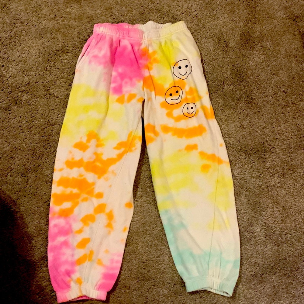 Tye dye sweat pants! W/ smiley faces :) worn a couple times.